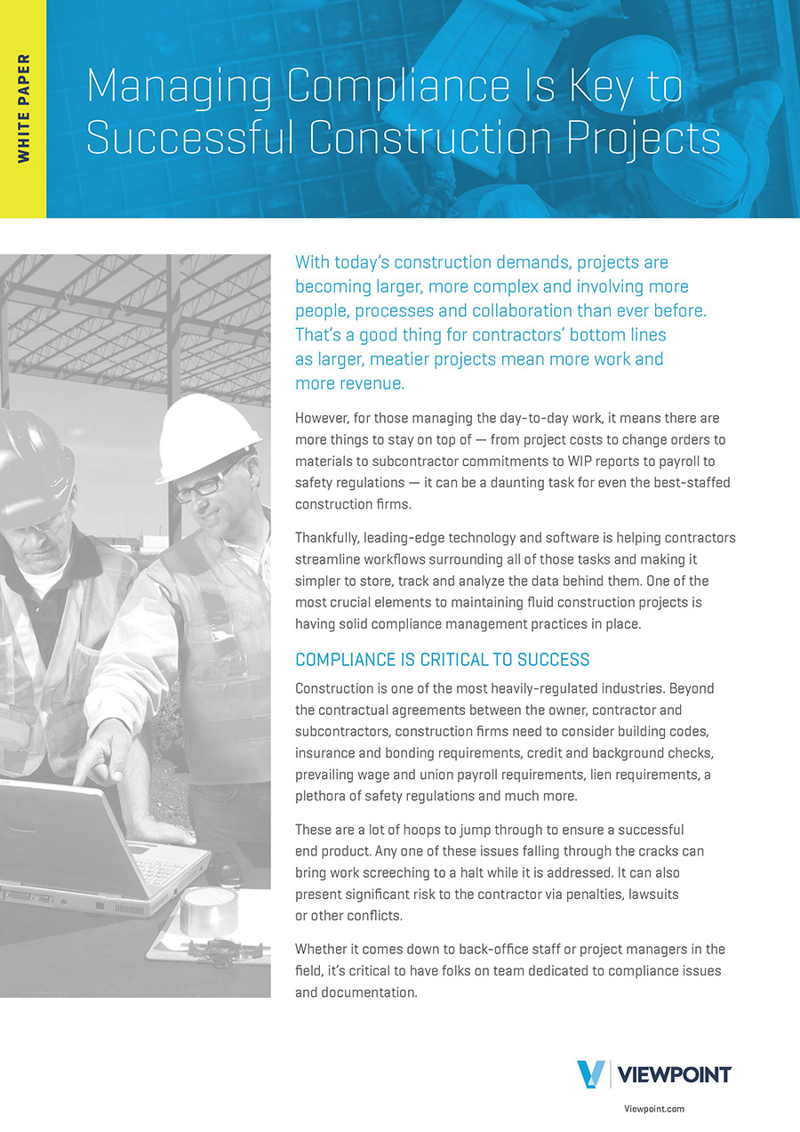 Free Whitepaper - Managing Compliance is Key to Successful Construction Projects